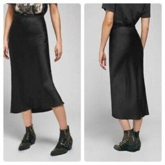 Rachel Zoe Dresses & Skirts - Rachel Zoe Black Bias Satin Slip Midi Skirt - S/M